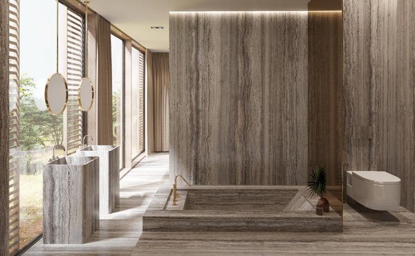 Travertine Sliver Grey отделка стен крупноформатной керамикой